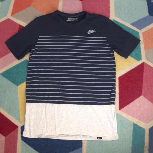 Nike Golf Modern Fit Men's T-Shirt Stripe Navy Grey  Size Small - Picture 1 of 5